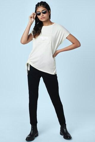 white embellished casual short sleeves round neck women regular fit tee