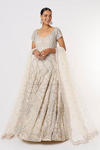 white embellished gown with dupatta