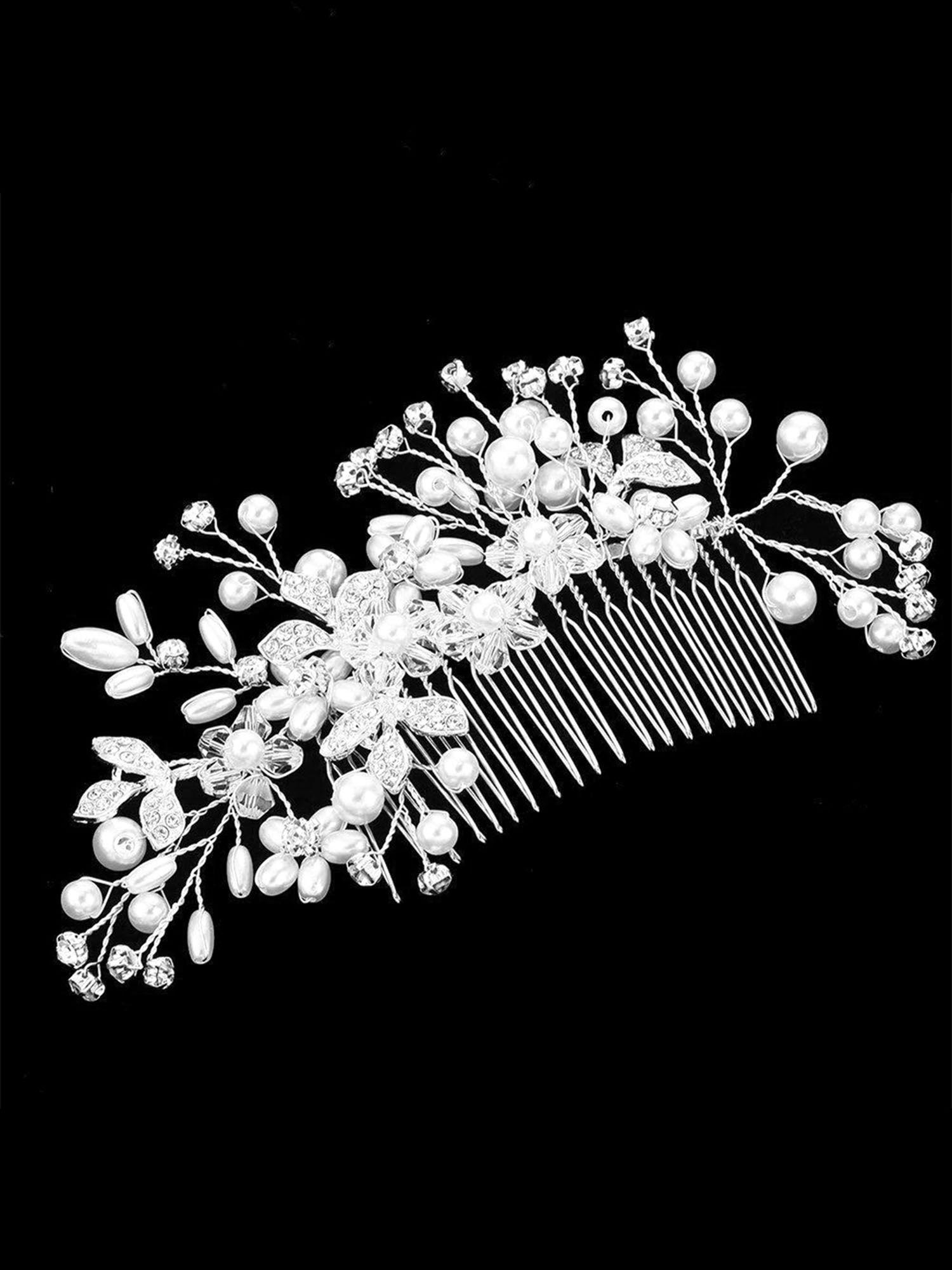 white embellished hair comb pin