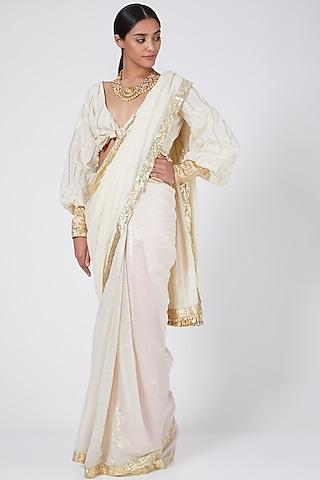 white embellished saree set