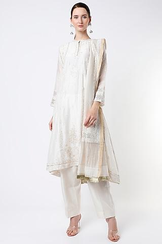 white embroidered a-line kurta set