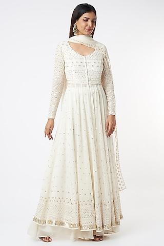 white embroidered anarkali set