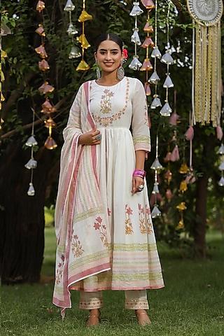 white embroidered anarkali set