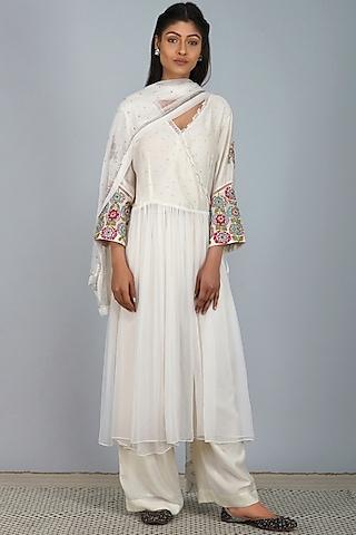 white embroidered anarkali set