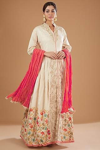 white embroidered anarkali set