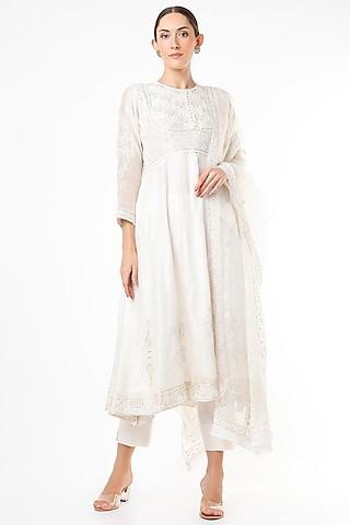 white embroidered anarkali set