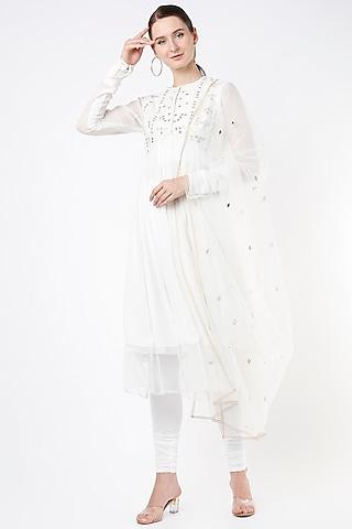 white embroidered anarkali set