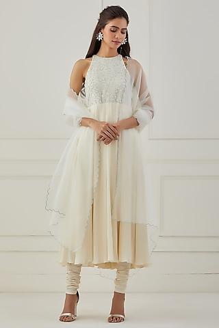 white embroidered anarkali set