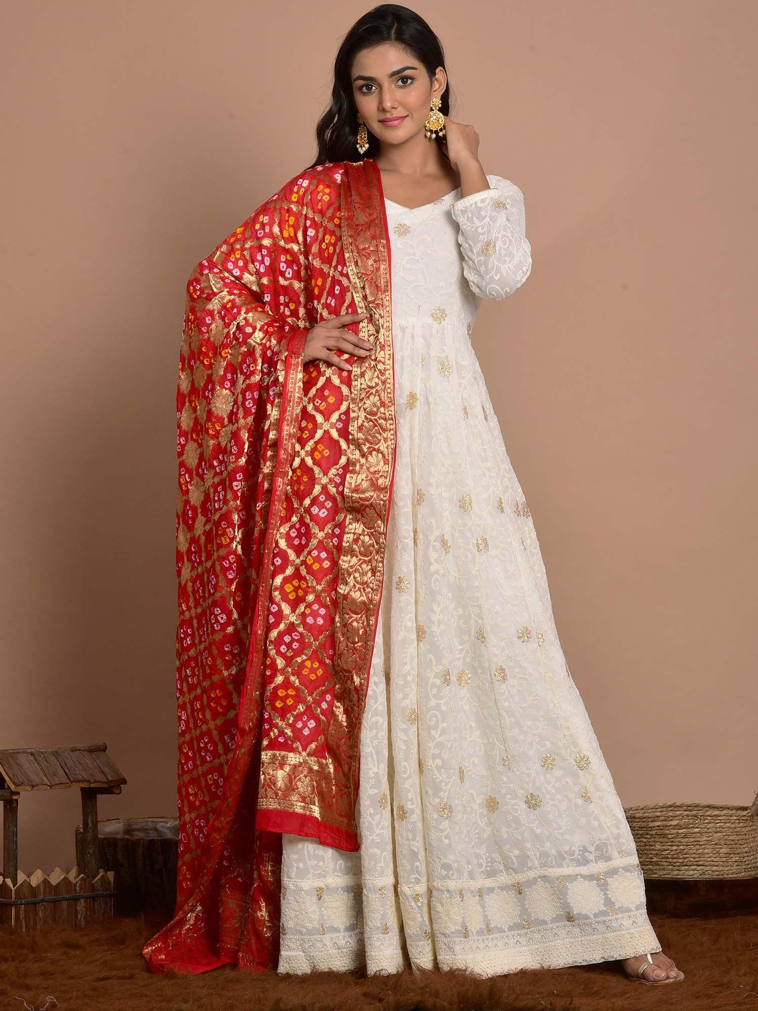 white embroidered anarkali with dupatta (set of 2)