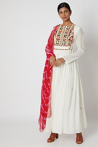 white embroidered anarkali with dupatta