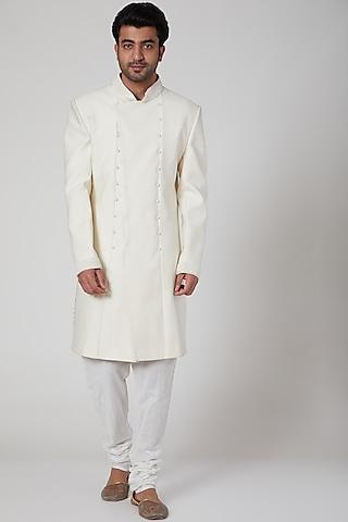 white embroidered asymmetric sherwani