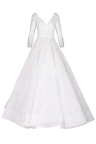 white embroidered ball gown