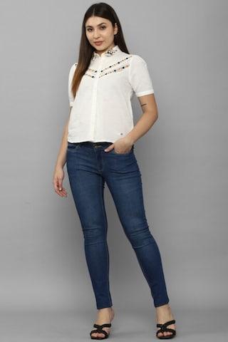 white embroidered casual half sleeves regular collar women regular fit shirt