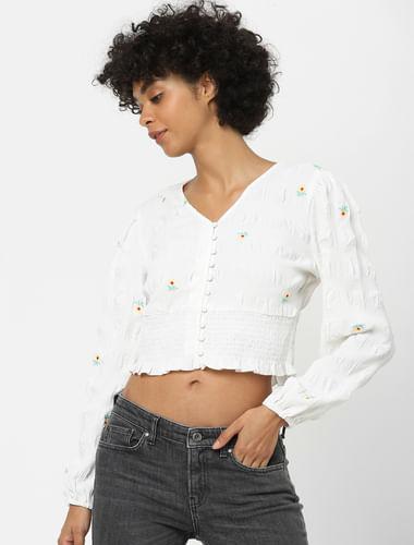 white embroidered cropped top