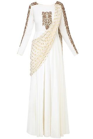 white embroidered drape dupatta anarkali