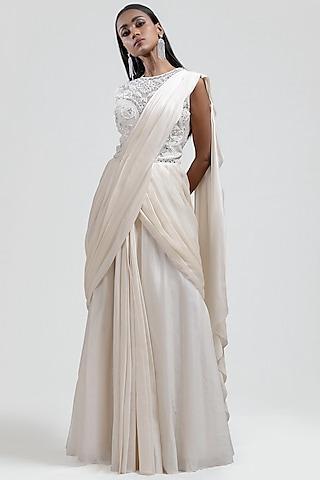 white embroidered draped saree