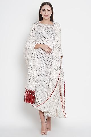 white embroidered draped tunic