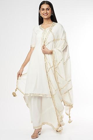 white embroidered dress with dupatta