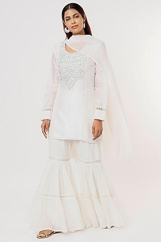 white embroidered gharara set