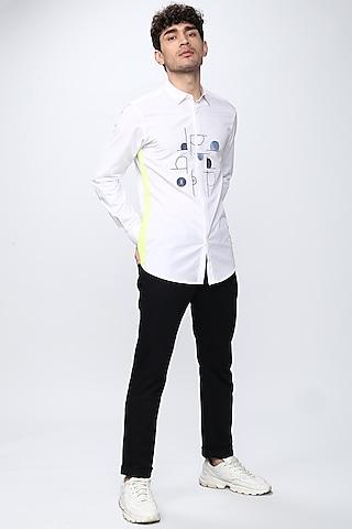 white embroidered giza cotton shirt