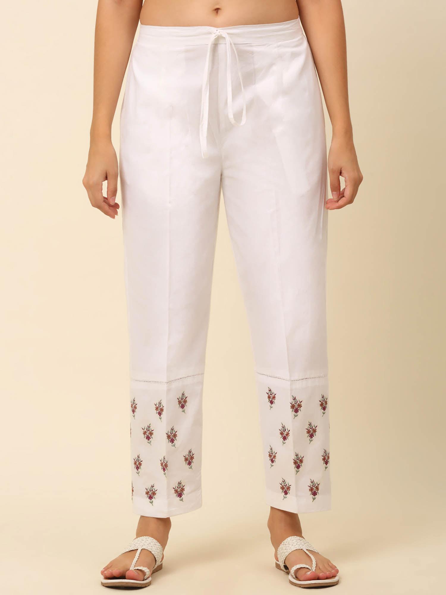 white embroidered hem palazzo with beading lace details