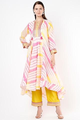 white embroidered high-low kurta set