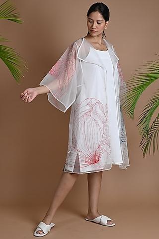 white embroidered jacket dress