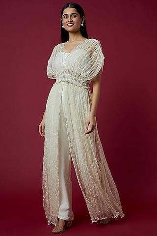 white embroidered kaftan cape set