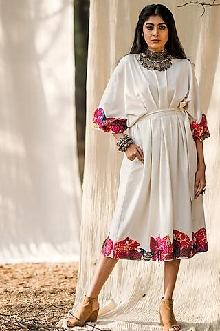 white embroidered khadi dress