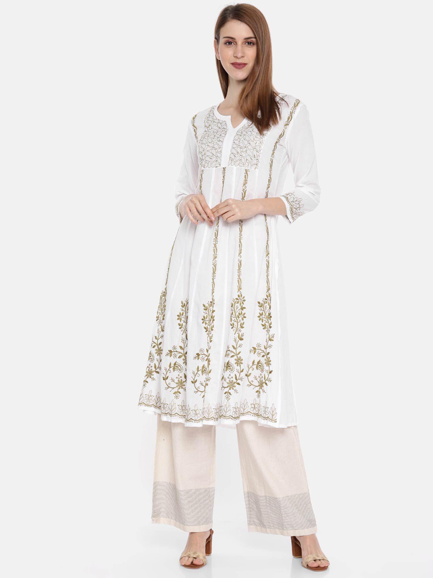 white embroidered kurta (2xs) (a100141)