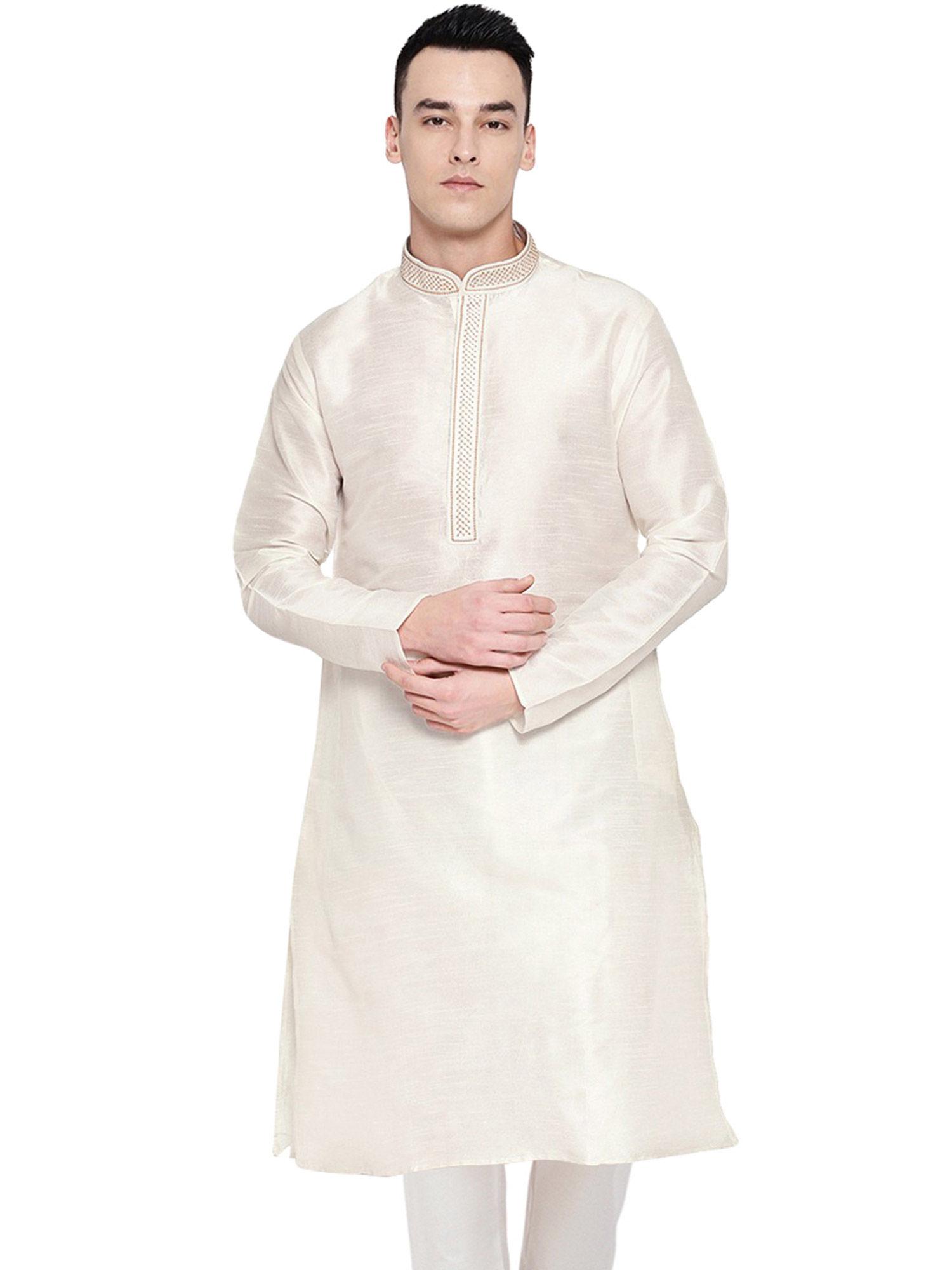 white embroidered kurta for men