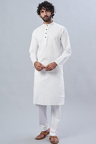 white embroidered kurta set