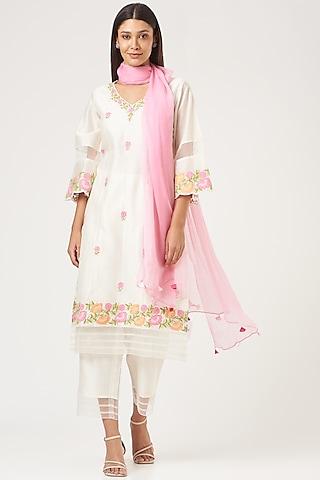 white embroidered kurta set