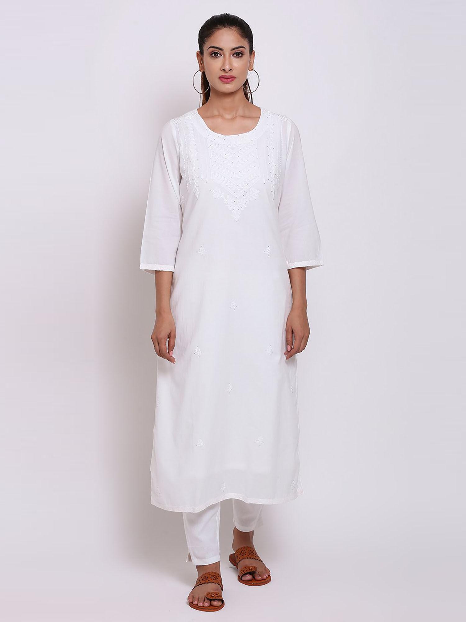 white embroidered kurta