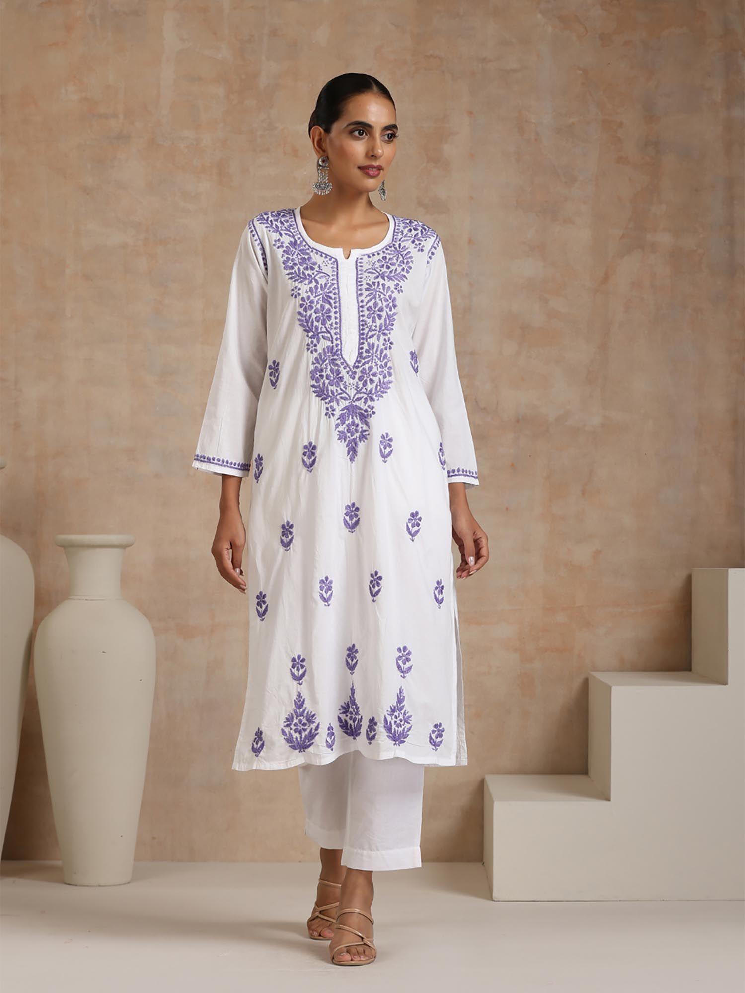 white embroidered kurta