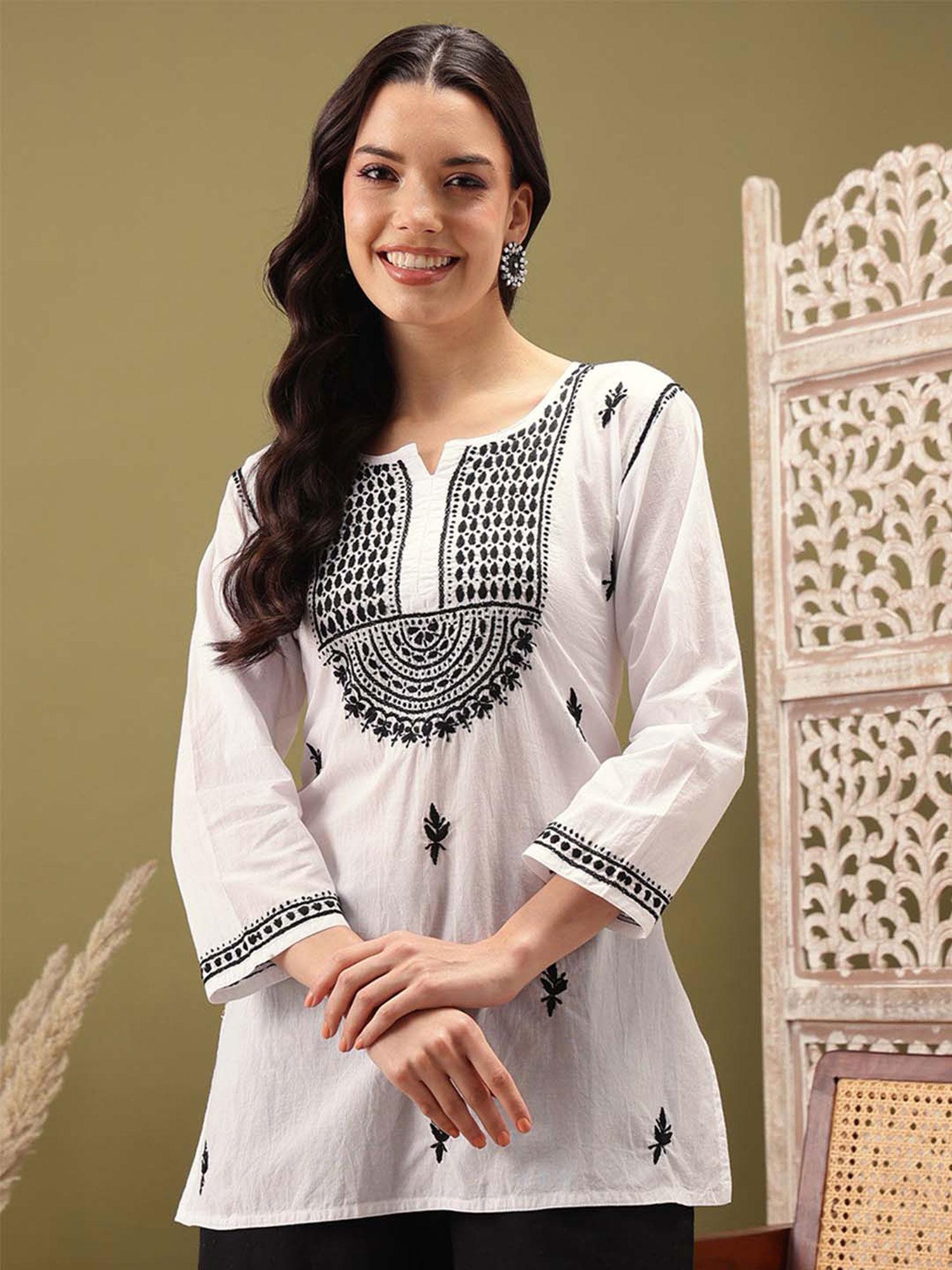 white embroidered kurti (xxs) (a911111)