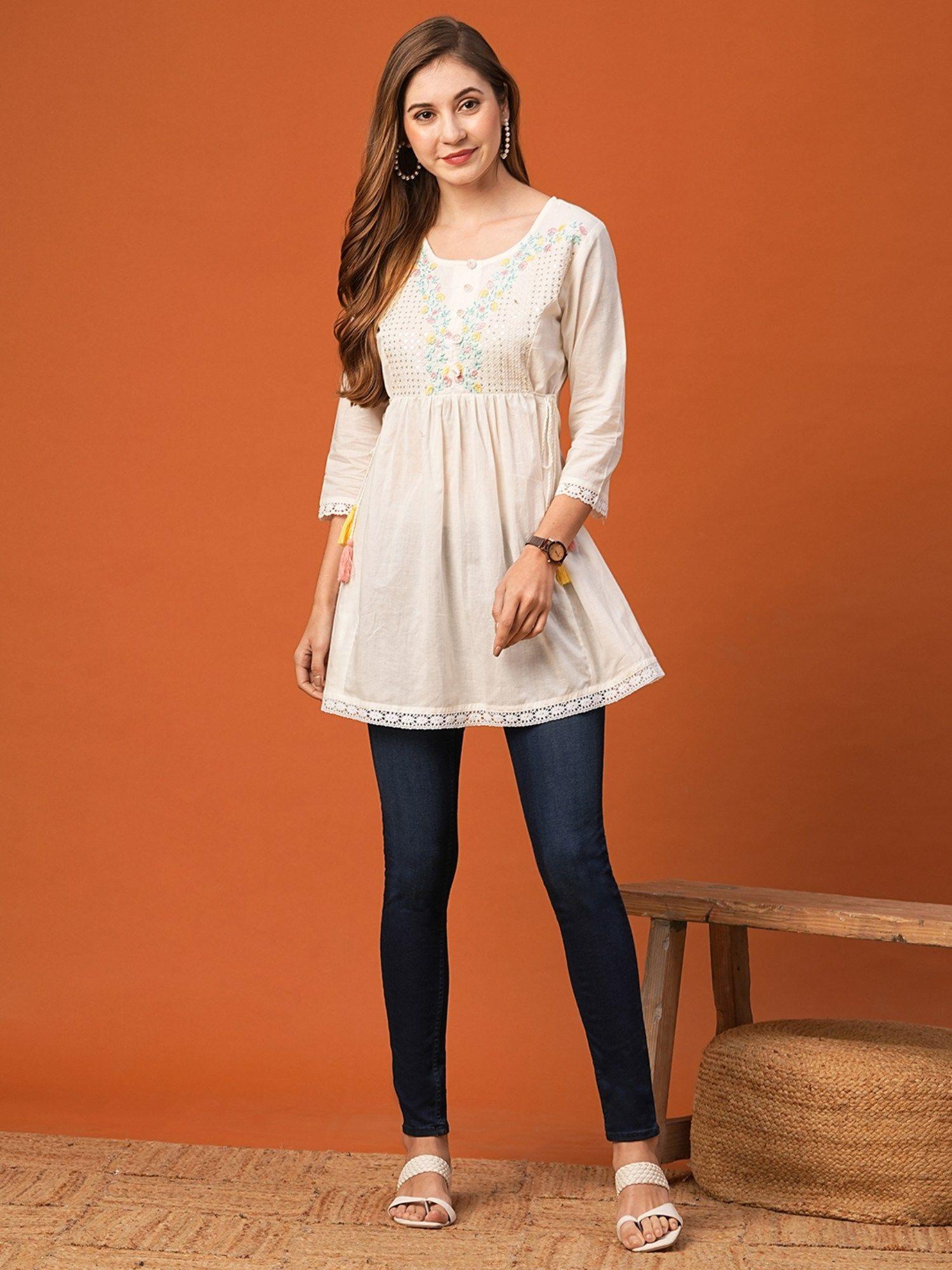 white embroidered kurti