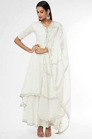 white embroidered layered dress with dupatta