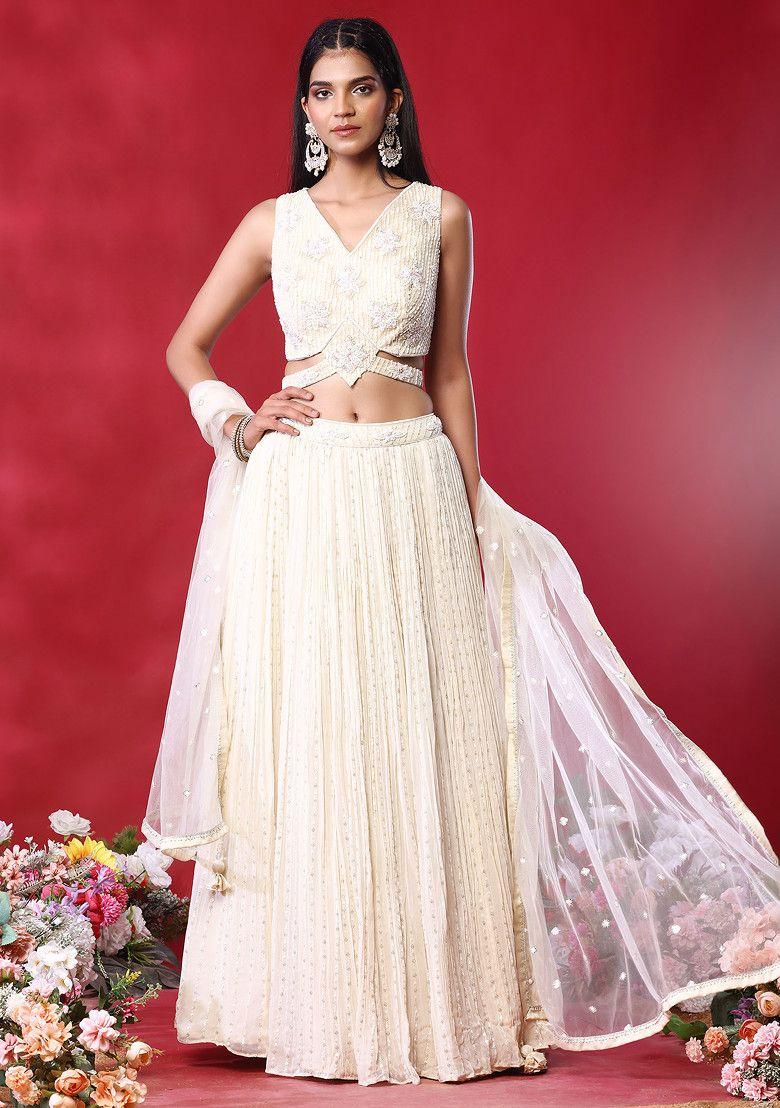 white embroidered lehenga set with floral sequin embellished blouse and dupatta