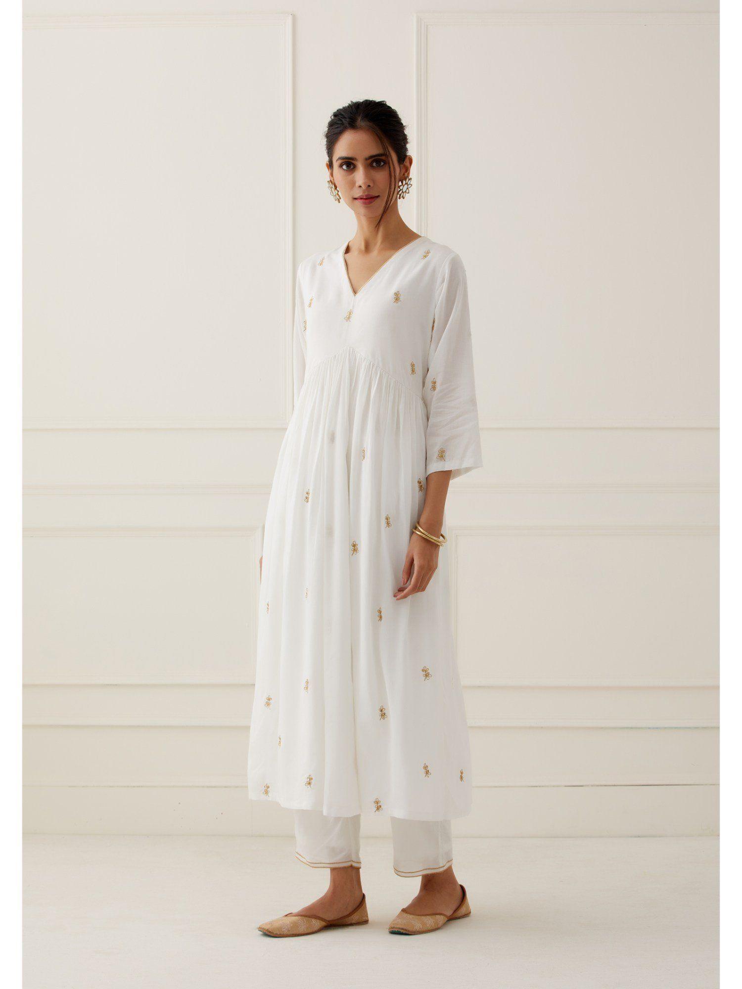 white embroidered modal cotton kurta