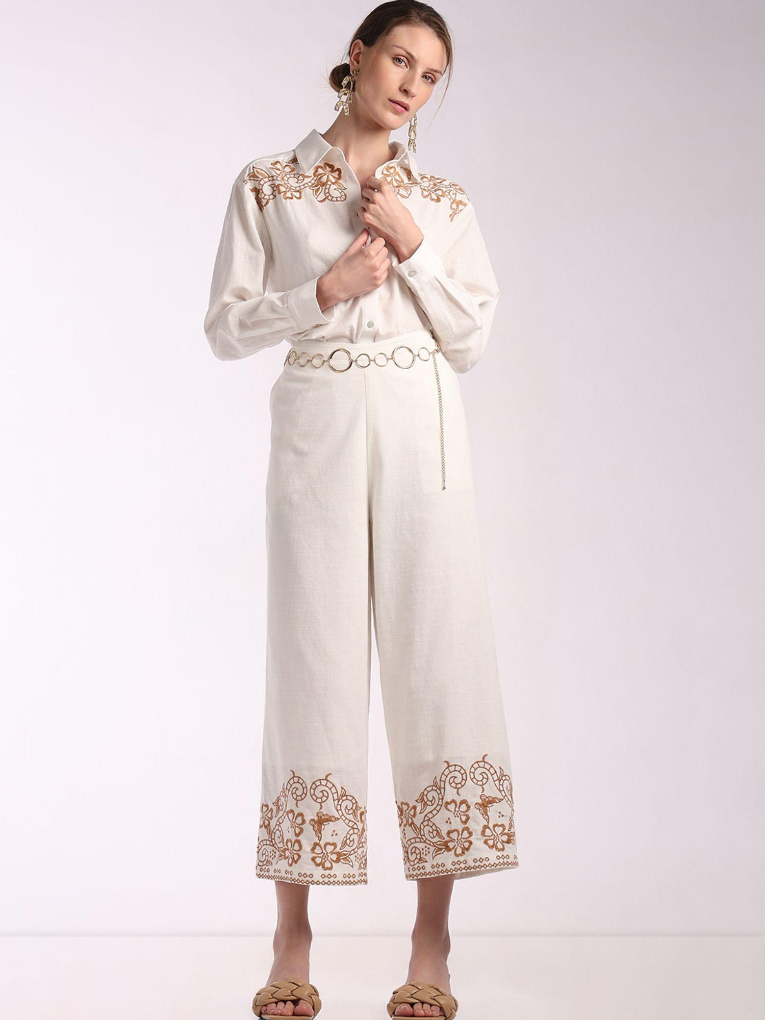 white embroidered pant