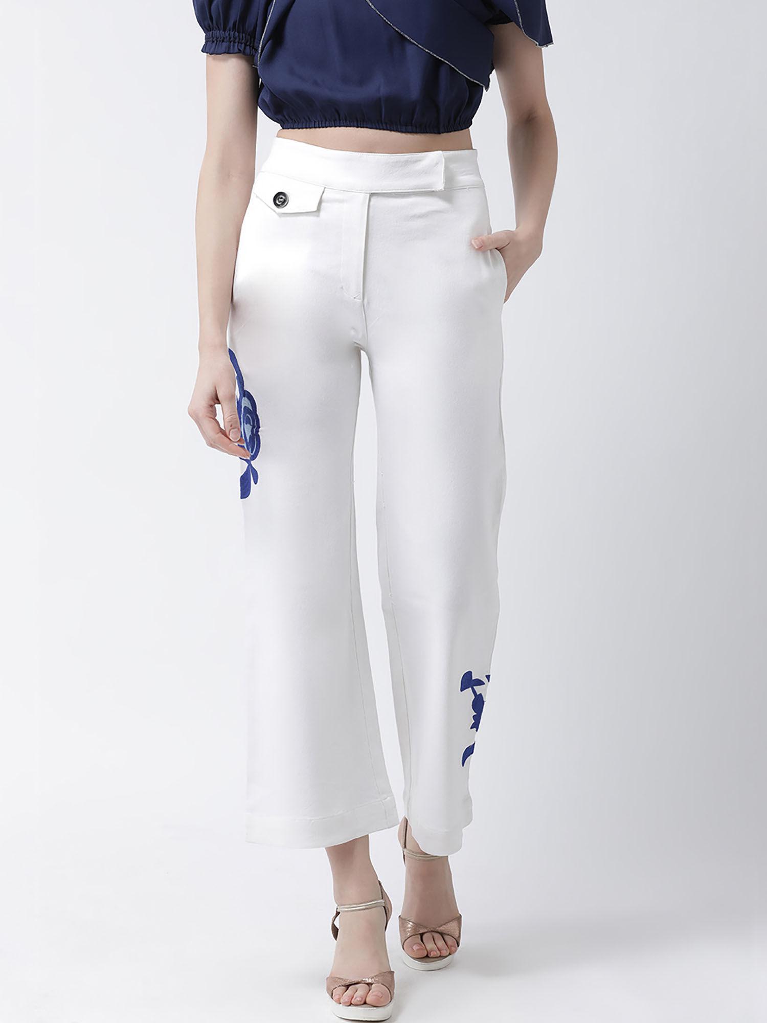 white embroidered parallel pant