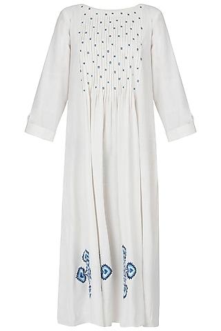 white embroidered pin tuck dress