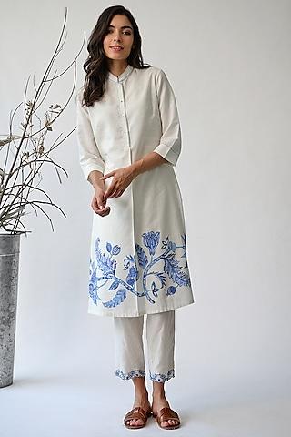 white embroidered printed tunic