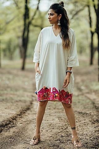 white embroidered shift dress