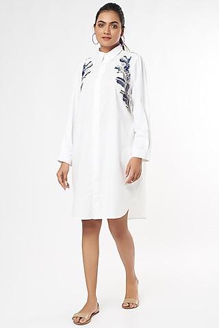 white embroidered shirt dress