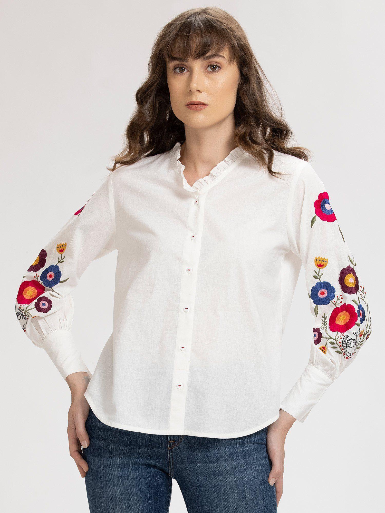 white embroidered shirt
