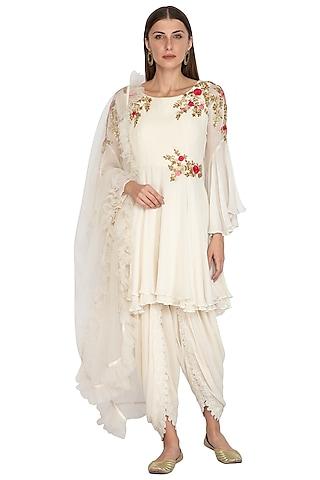 white embroidered short anarkali set