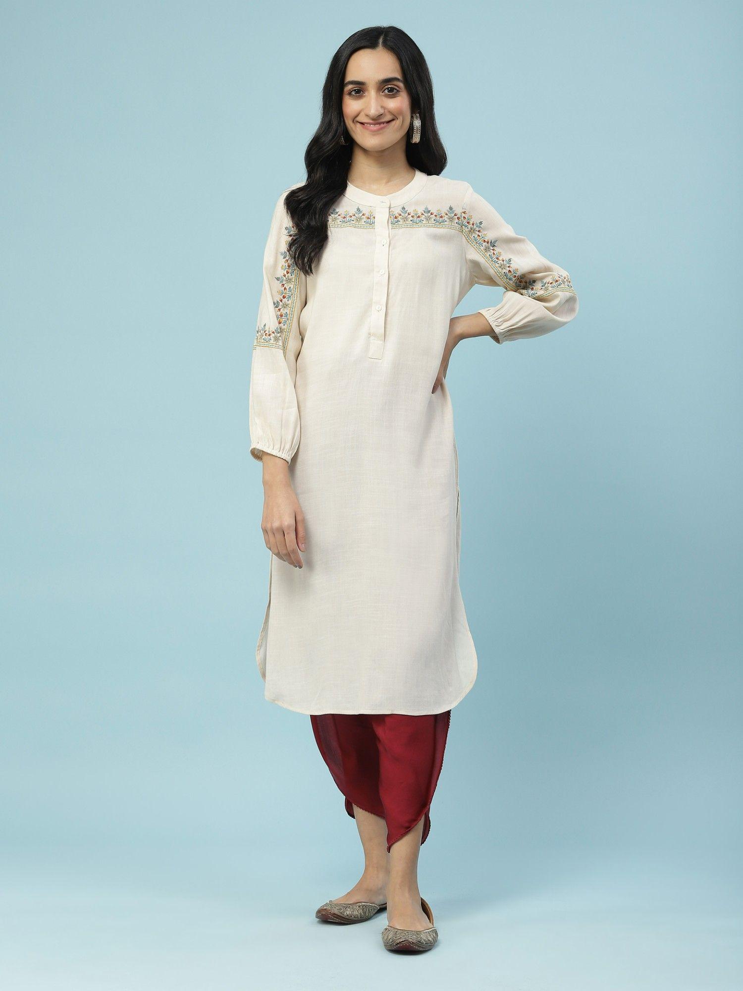 white embroidered straight kurta