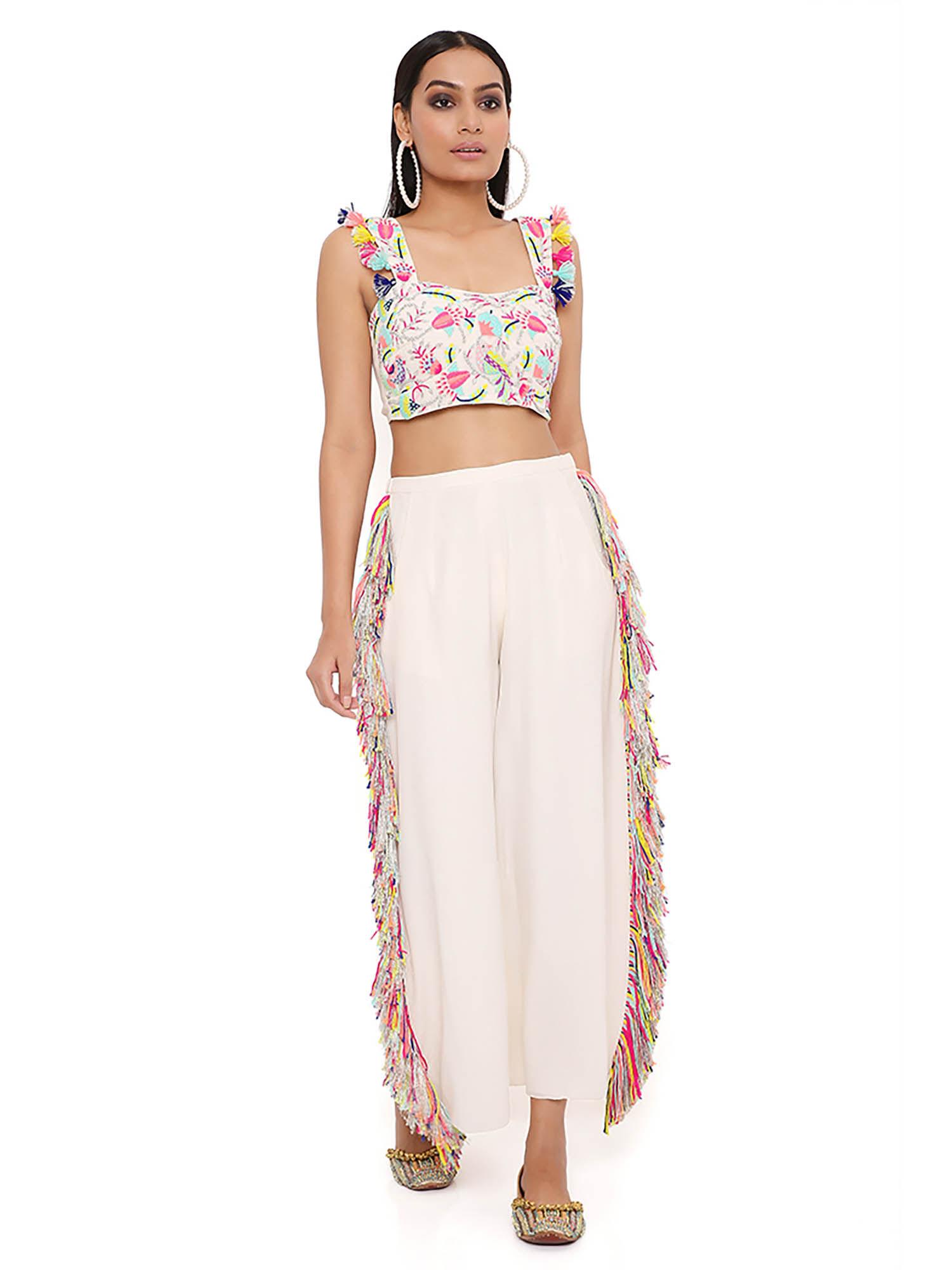 white embroidered top with cropped pant (set of 2)